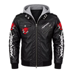 Men’s Cyberpunk Hooded Leather Jacket | Graphic Biker Style
