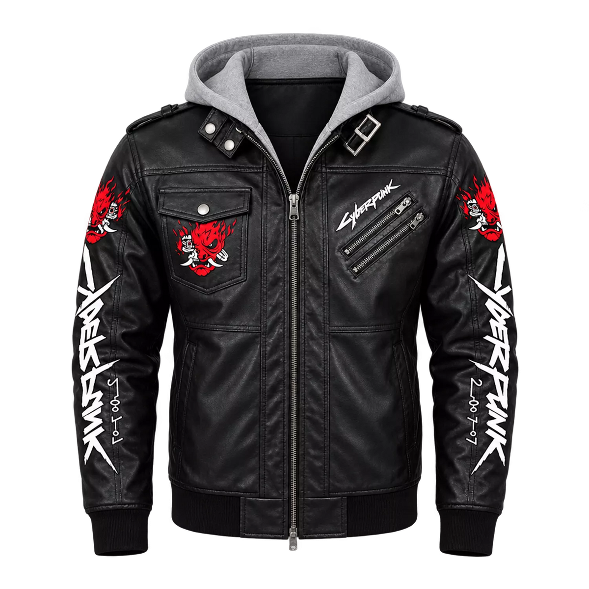 Men’s Cyberpunk Hooded Leather Jacket | Graphic Biker Style