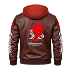 Men’s Cyberpunk Hooded Leather Jacket | Graphic Biker Style