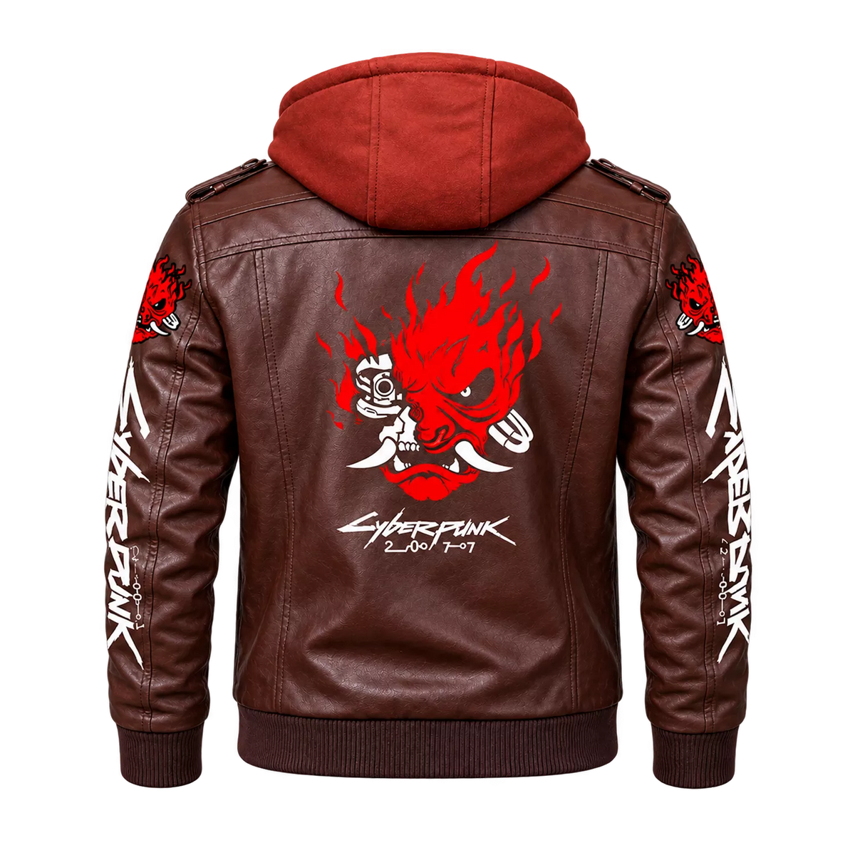 Men’s Cyberpunk Hooded Leather Jacket | Graphic Biker Style