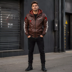 Men’s Cyberpunk Hooded Leather Jacket | Graphic Biker Style