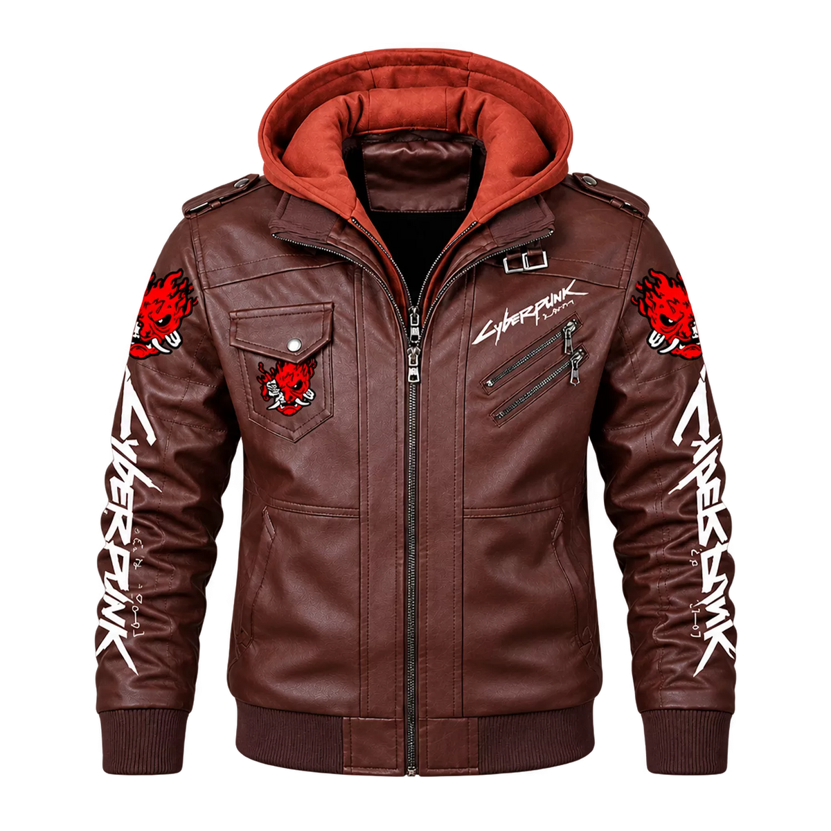 Men’s Cyberpunk Hooded Leather Jacket | Graphic Biker Style