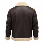 Men’s Dark Brown Cream Shearling Leather Bomber Jacket