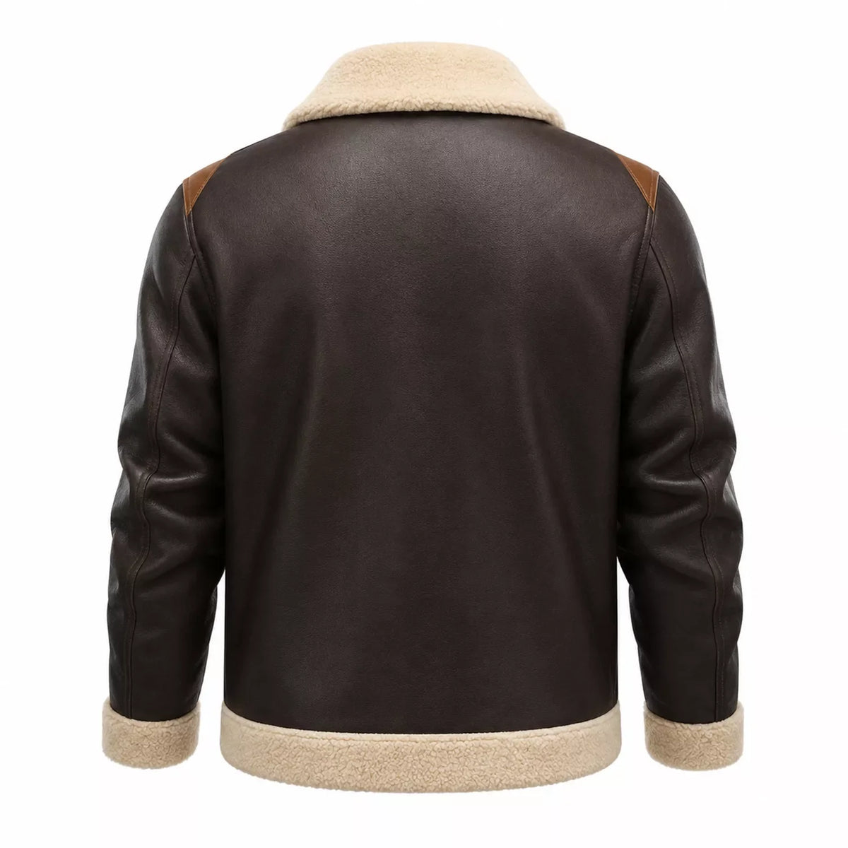 Men’s Dark Brown Cream Shearling Leather Bomber Jacket