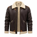 Men’s Dark Brown Cream Shearling Leather Bomber Jacket