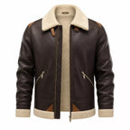 Men’s Dark Brown Cream Shearling Leather Bomber Jacket
