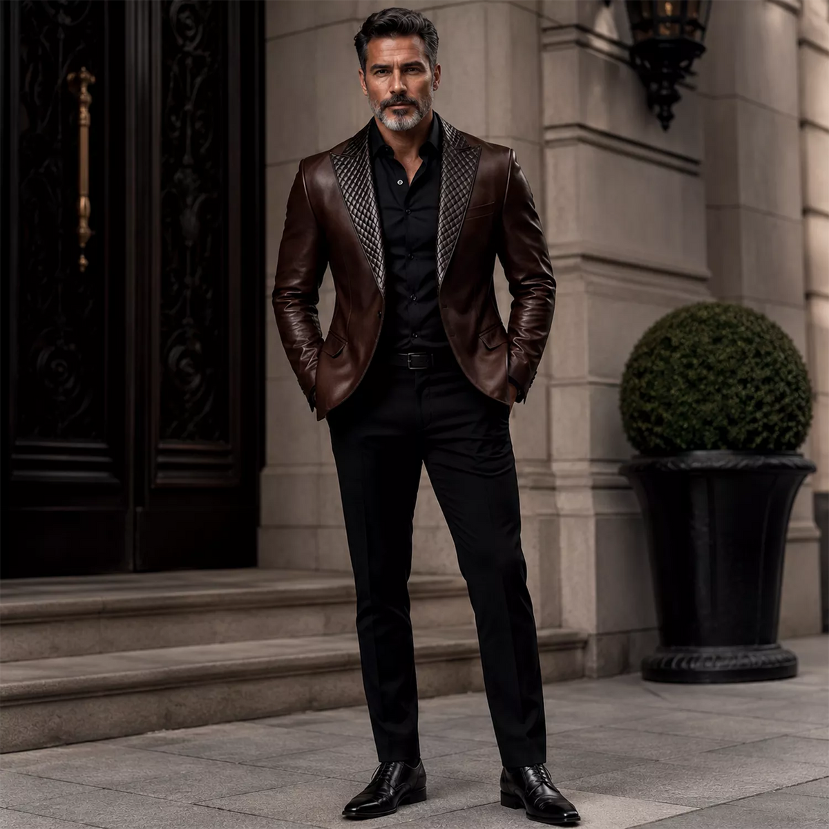 Men’s Quilted Lapel Leather Blazer | Luxury Tailored Dinner Jacket