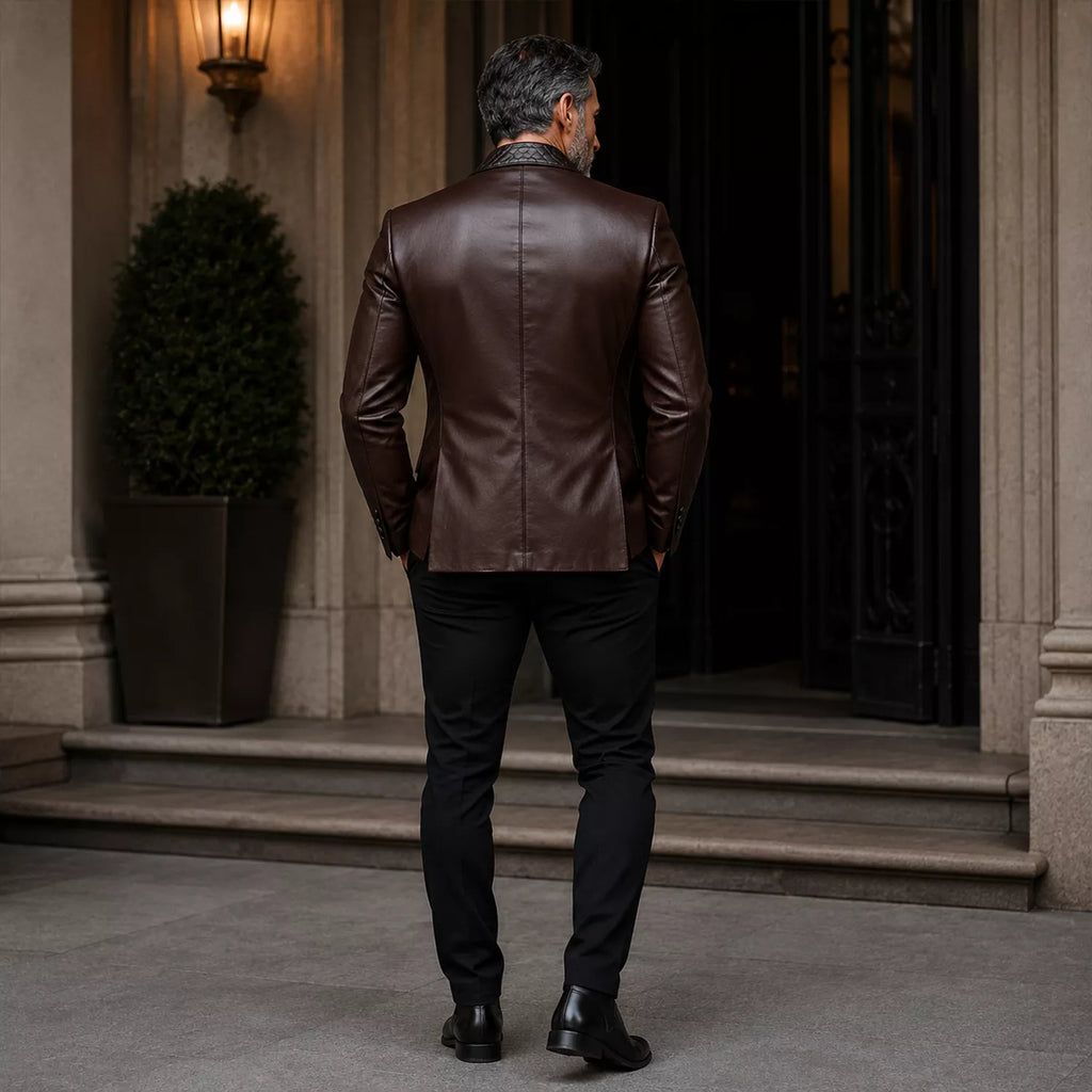 Men’s Quilted Lapel Leather Blazer | Luxury Tailored Dinner Jacket