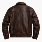 Men’s Dark Brown Leather Bomber Jacket | Zip-Up Snap Button Jacket
