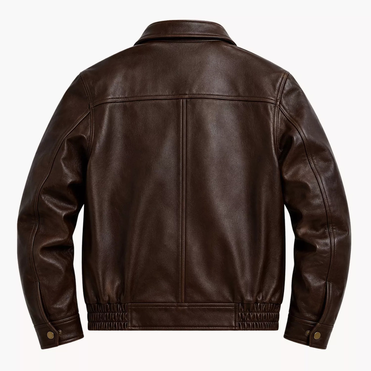 Men’s Dark Brown Leather Bomber Jacket | Zip-Up Snap Button Jacket