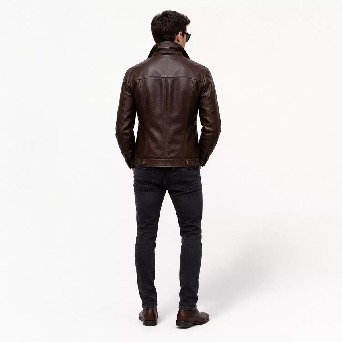 Men’s Dark Brown Leather Bomber Jacket | Zip-Up Snap Button Jacket