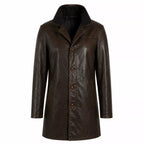 Men’s Dark Brown Leather Car Coat | Classic Long Jacket