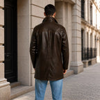 Men’s Dark Brown Leather Car Coat | Classic Long Jacket