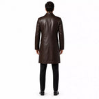 Men’s Dark Brown Leather Double-Breasted Coat | Tailored Longline Trench