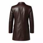 Men’s Dark Brown Leather Double-Breasted Coat | Tailored Longline Trench