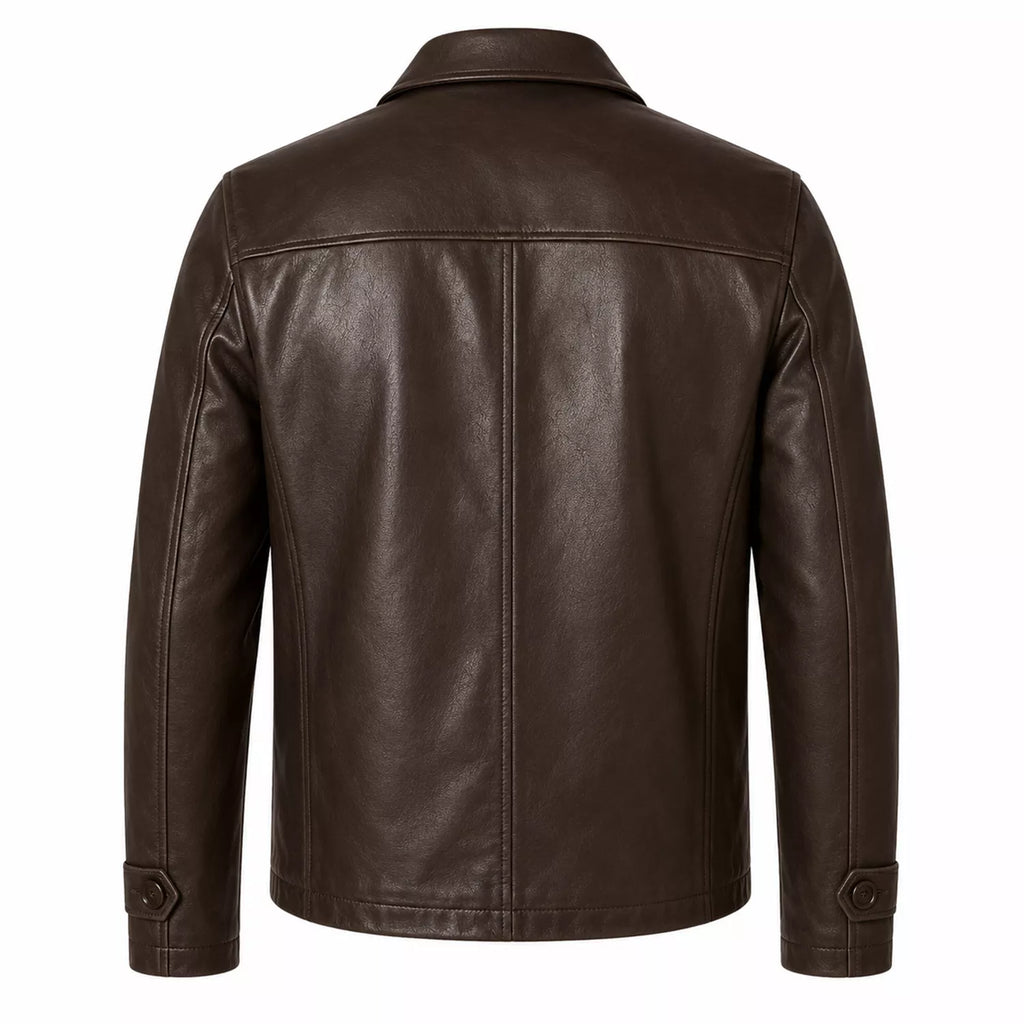Men’s Dark Brown Leather Jacket | Classic Zip Style