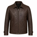 Men’s Dark Brown Leather Jacket | Classic Zip Style