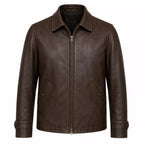 Men’s Dark Brown Leather Jacket | Classic Zip Style