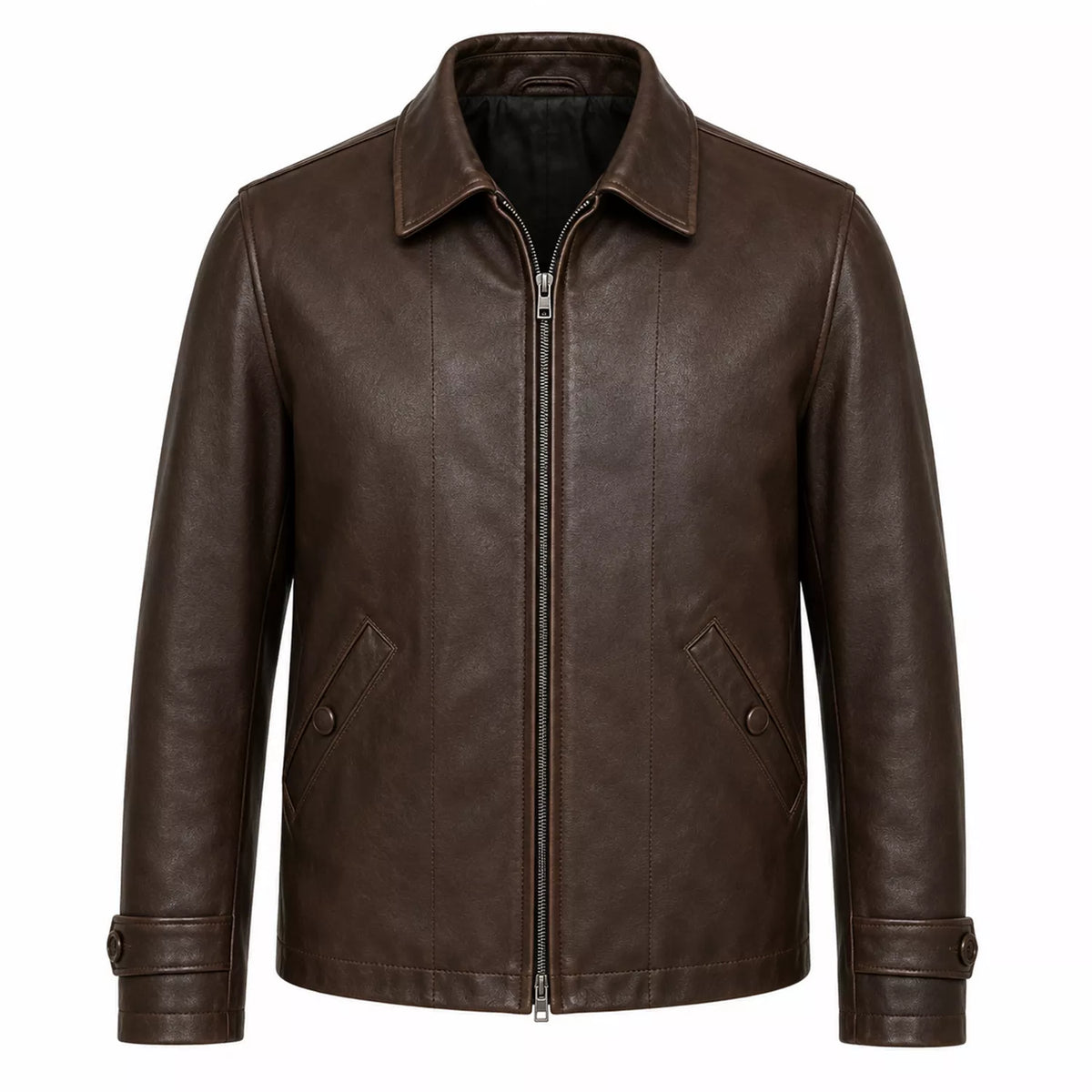 Men’s Dark Brown Leather Jacket | Classic Zip Style