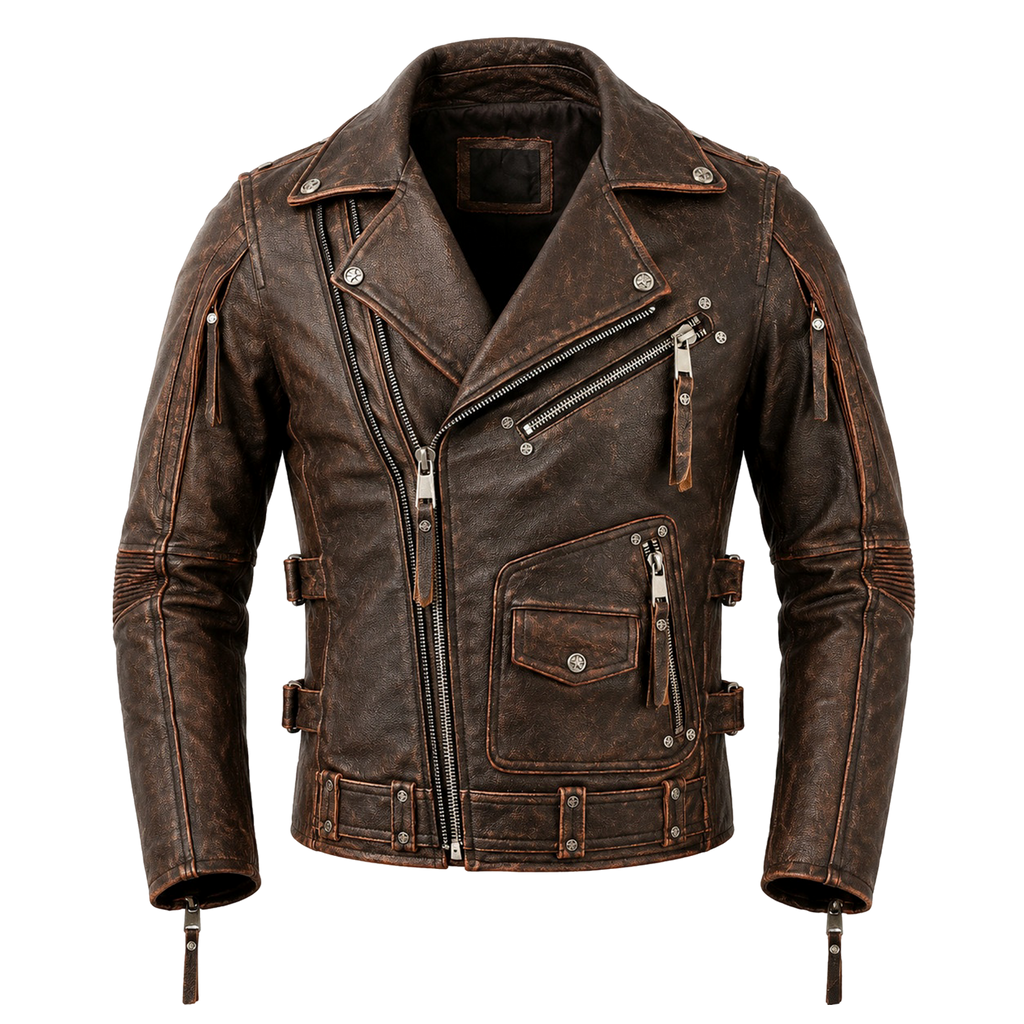 Men’s Distressed Brown Vintage Biker Leather Jacket | Asymmetric Moto Jacket