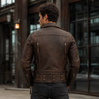 Men’s Distressed Brown Vintage Biker Leather Jacket | Asymmetric Moto Jacket