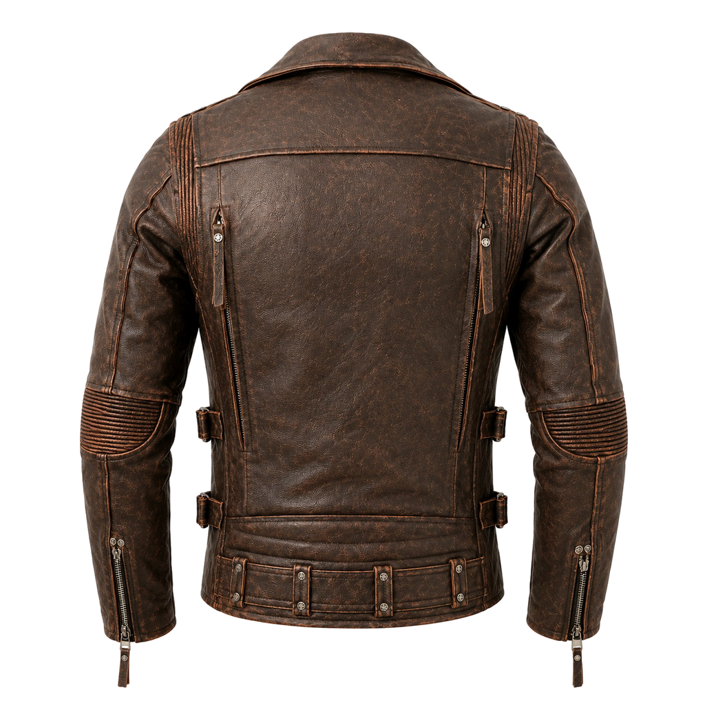 Men’s Distressed Brown Vintage Biker Leather Jacket | Asymmetric Moto Jacket