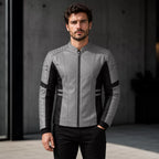 Men’s Grey Black Leather Moto Jacket | Zip-Up Biker Style Jacket