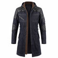 Movie Inspired Hooded Denim Trench Coat | Leather Panel Long Jacket