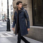 Movie Inspired Hooded Denim Trench Coat | Leather Panel Long Jacket