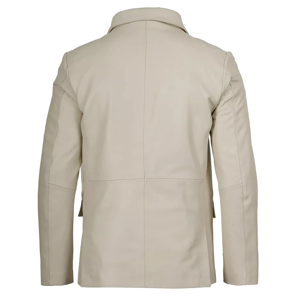 Men’s Ivory Leather Blazer | Cream Tailored Button Front Sport Coat