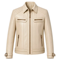 Men’s Ivory Leather Moto Jacket | Cream Zip-Up Biker Jacket