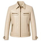 Men’s Ivory Leather Moto Jacket | Cream Zip-Up Biker Jacket