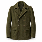Men’s Olive Green Suede Peacoat | Premium Double Breasted Leather Coat