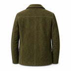 Men’s Olive Green Suede Peacoat | Premium Double Breasted Leather Coat