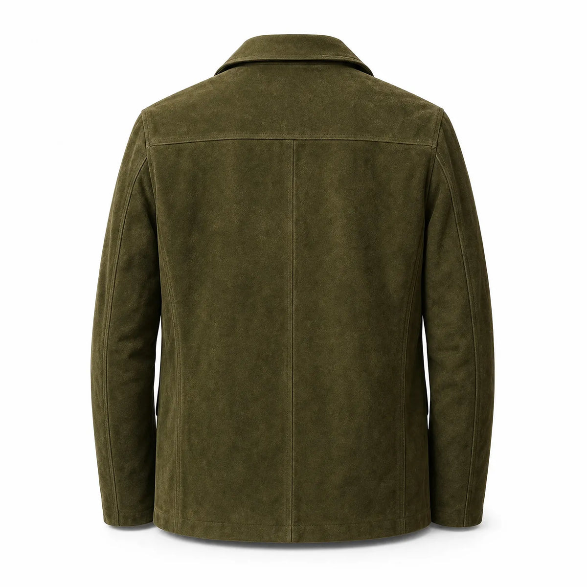 Men’s Olive Green Suede Peacoat | Premium Double Breasted Leather Coat
