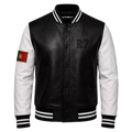 Men’s Portugal-Inspired Black & White Varsity Leather Jacket – R7 Style Bomber Jacket
