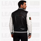Men’s Portugal-Inspired Black & White Varsity Leather Jacket – R7 Style Bomber Jacket