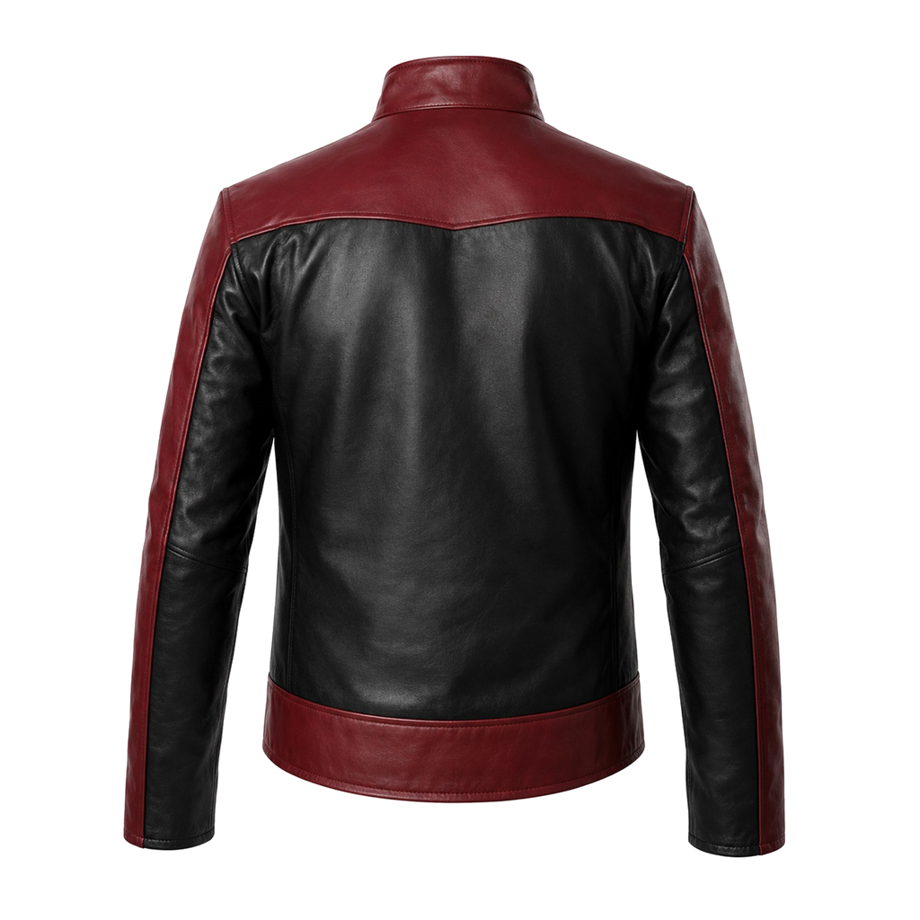 Men’s Red Black Spider Emblem Leather Jacket | Biker Style Moto Jacket