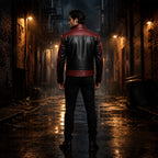 Men’s Red Black Spider Emblem Leather Jacket | Biker Style Moto Jacket