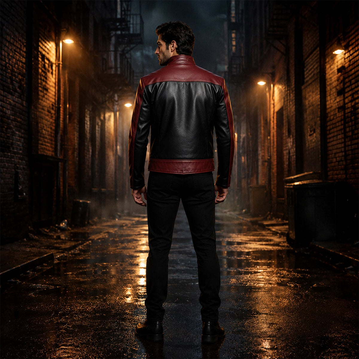 Men’s Red Black Spider Emblem Leather Jacket | Biker Style Moto Jacket