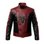 Men’s Red Black Spider Emblem Leather Jacket | Biker Style Moto Jacket