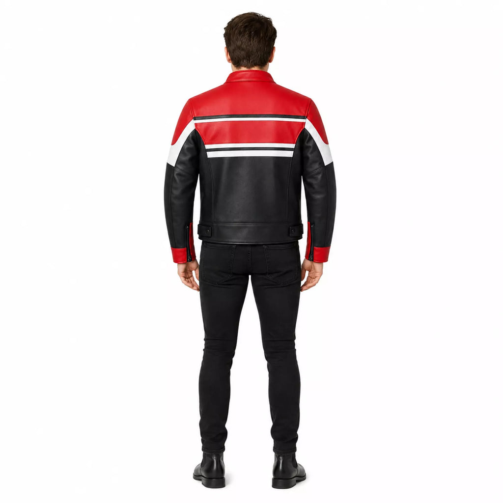 Men’s Red Black White Leather Biker Jacket | Moto Style