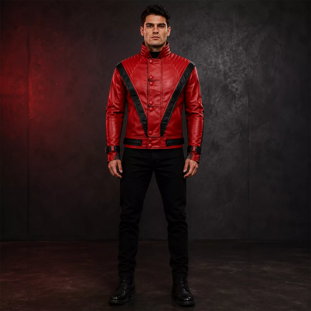 Men’s Red and Black Retro Leather Jacket | Jackson Inspired  Fashion Biker Style Outerwear