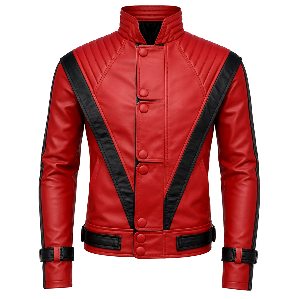 Men’s Red and Black Retro Leather Jacket | Jackson Inspired  Fashion Biker Style Outerwear