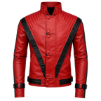 Men’s Red and Black Retro Leather Jacket | Jackson Inspired  Fashion Biker Style Outerwear