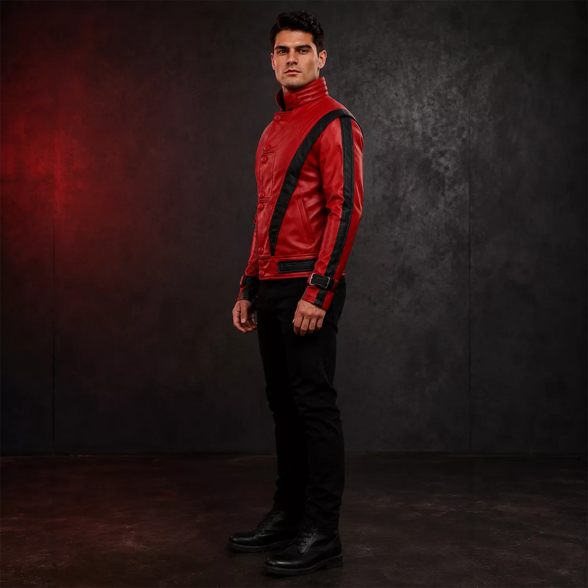 Men’s Red and Black Retro Leather Jacket | Jackson Inspired  Fashion Biker Style Outerwear