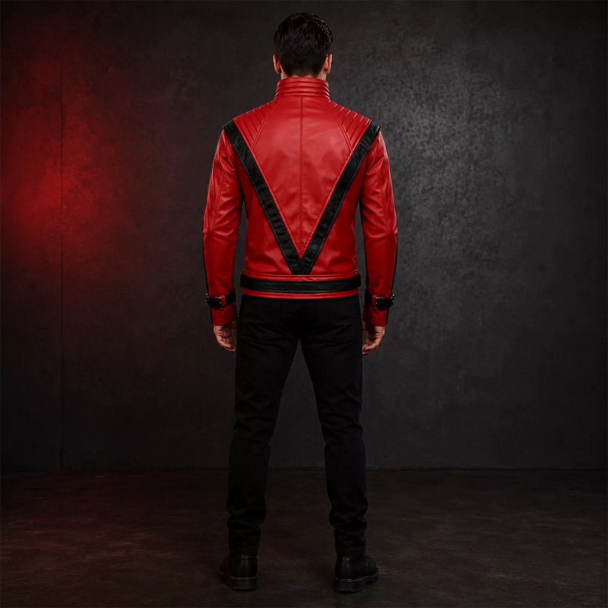 Men’s Red and Black Retro Leather Jacket | Jackson Inspired  Fashion Biker Style Outerwear