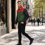 Men’s Retro Colorblock Leather Jacket | Zip Front Racer Style