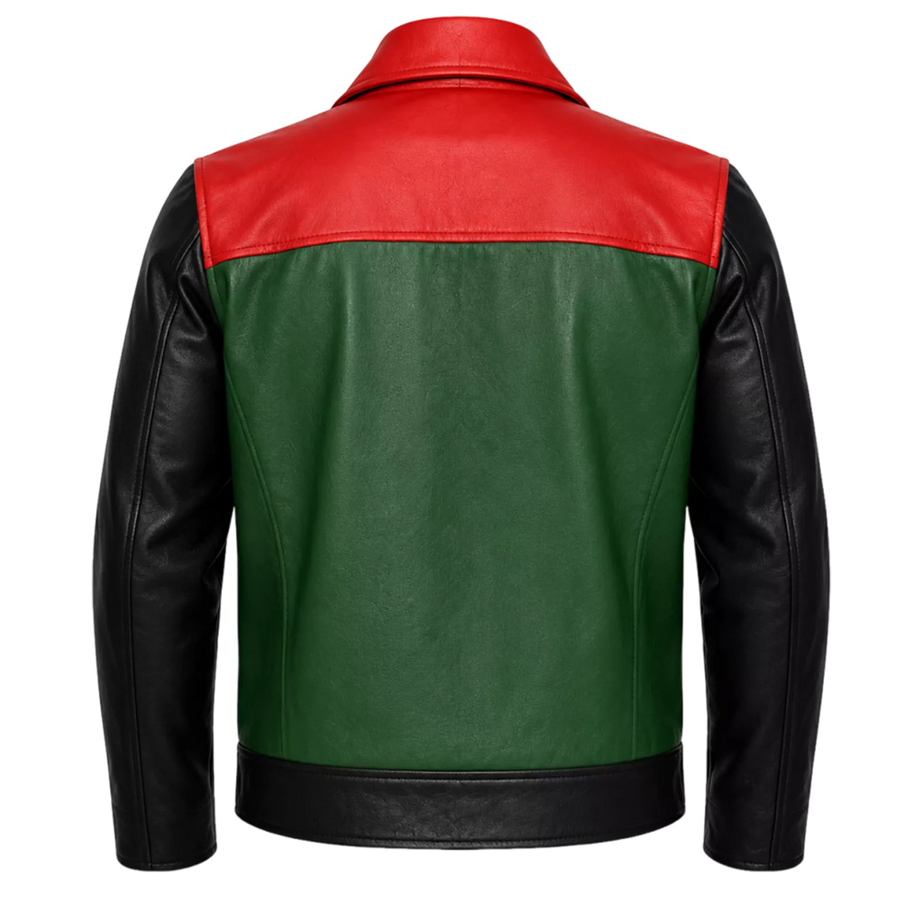 Men’s Retro Colorblock Leather Jacket | Zip Front Racer Style