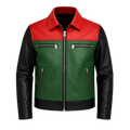 Men’s Retro Colorblock Leather Jacket | Zip Front Racer Style